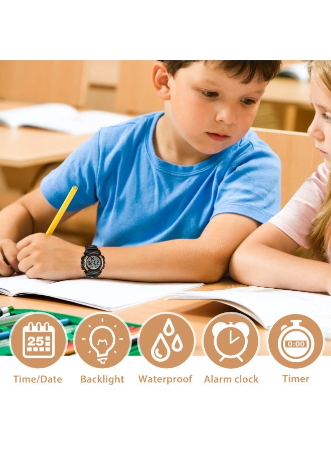 ساعة أطفال، ساعة للأولاد من عمر 3 إلى 15 سنة، ساعة رياضية رقمية متعددة الوظائف، كرونوغراف، مقاومة للماء حتى عمق 50 مترًا، مزودة بمنبه وتقويم، مع سوار سيليكون، هدية مثالية للأطفال. - Image 2